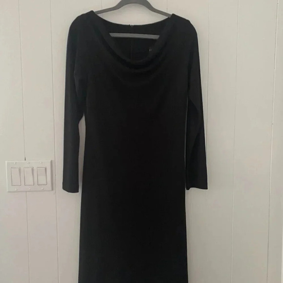 Staples Long Sleeve Stretchy Black Dress Scoop Neck Back Zipper - Picture 2 of 7